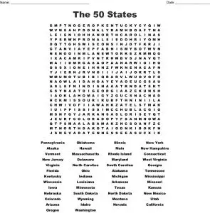 50 States Printable Word Search