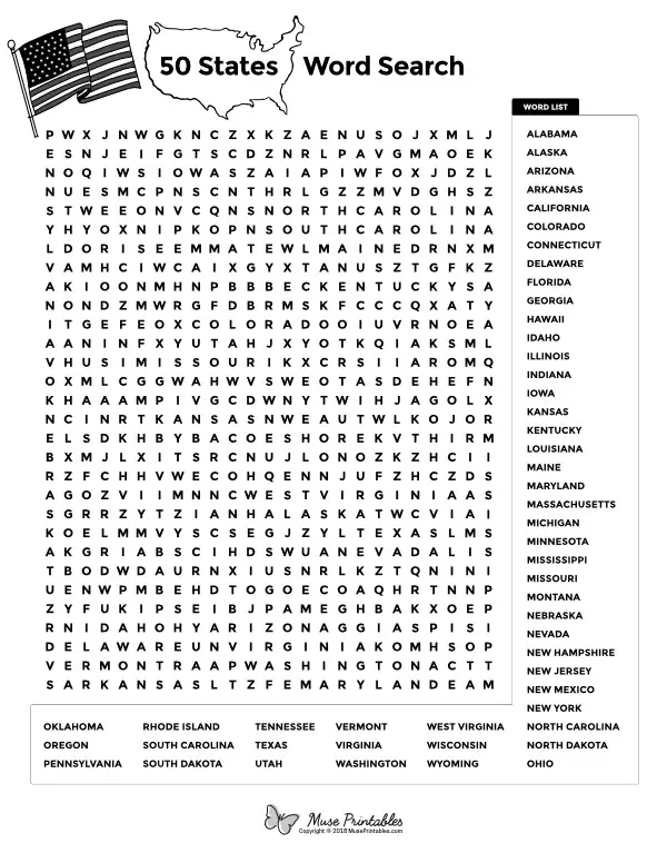 14 Challenging 50 States Word Searches Kittybabylovecom Usa State Word Search Homeschool