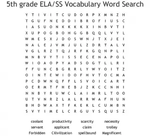 5th Grade Ela Word Search