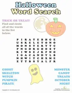 5th Grade Halloween Word Search