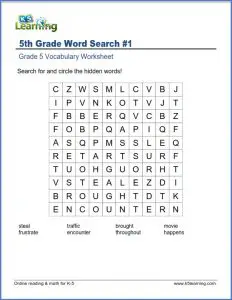 5th Grade Word Search Free