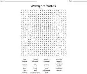 Avengers Word Search to Print