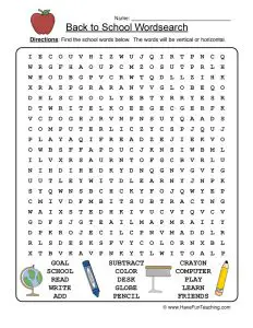 Back to School 4th Grade Word Search
