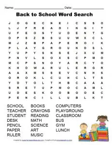 Back to School Word Search 2nd Grade