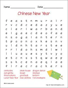 Chinese New Year Word Search for Kids