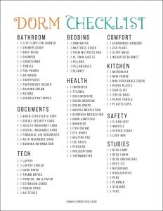 College Dorm Checklist Printable