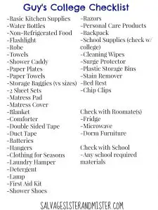 College Dorm Checklist for Guys