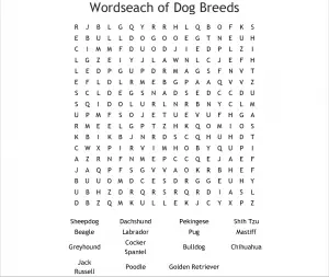 Dog Breed Word Search to Print