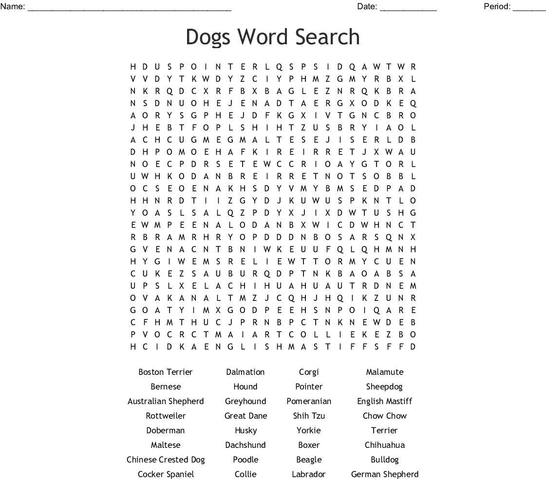 16 informative dog breed word searches kitty baby love