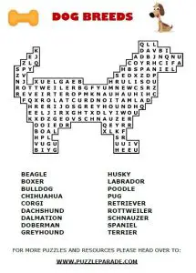 Easy Dog Word Search