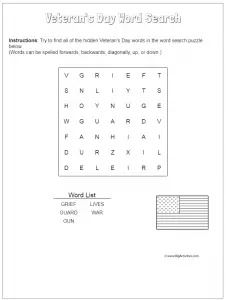 Easy Veterans Day Word Search