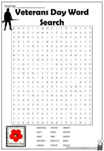 Easy Veterans Day Word Search to Print