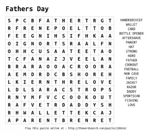 Father's Day Word Search to Print