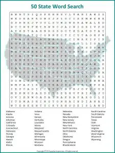 Free Printable 50 States Word Search