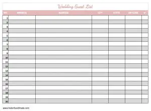 Free Wedding Guest List Template