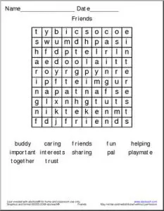 Friendship Word Search to Print
