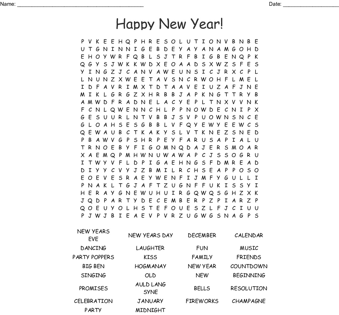 New Years Word Search Printable Printable Word Searches