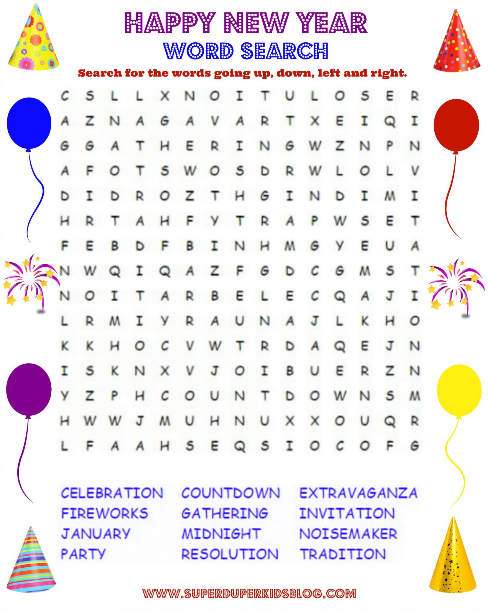 22 Joyous New Years Word Searches KittyBabyLove com