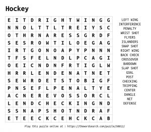 Hockey Word Search