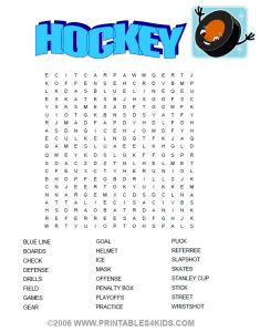 Hockey Word Search for Kids