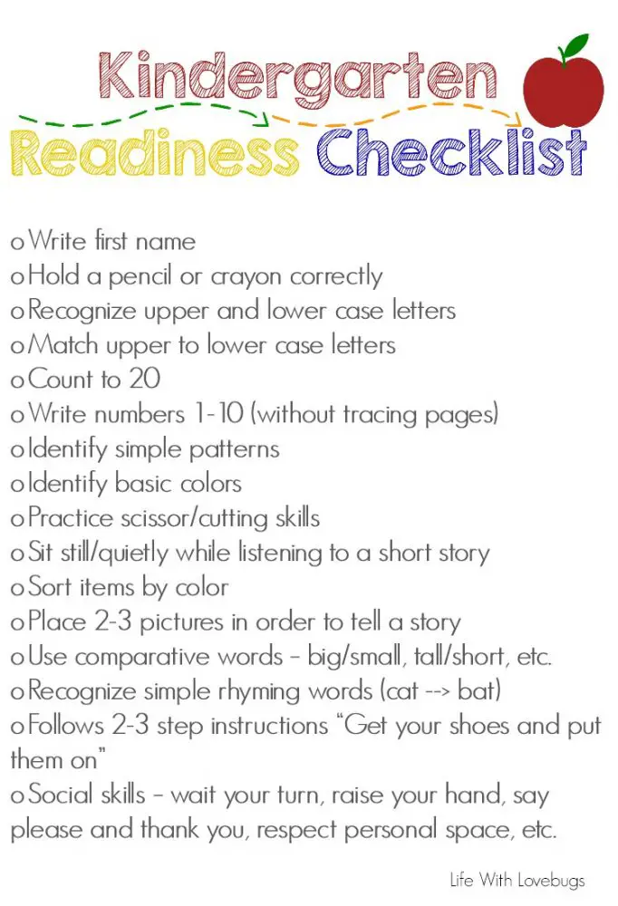 Checklist For Preschool Readiness