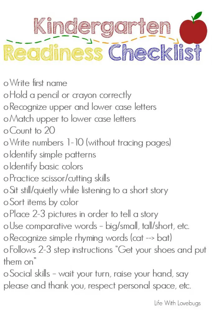 kindergarten readiness checklist for parents