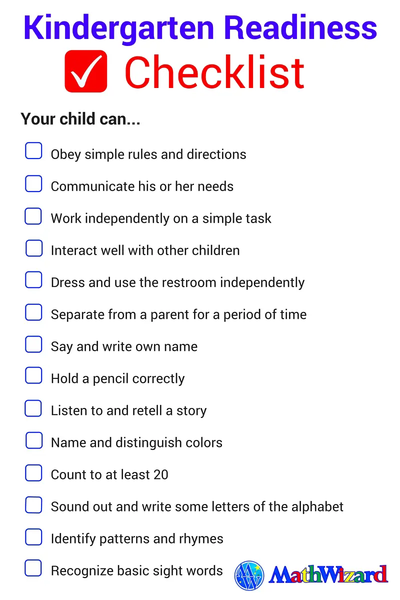 what should my kindergartener be doing checklist