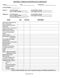 Monthly Car Maintenance Checklist