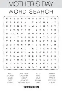 Mother's Day Word Searches Printable