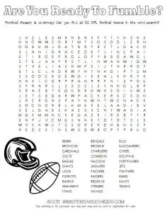 NFL Teams Word Search Printable