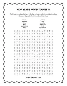 New Year Word Search Puzzle
