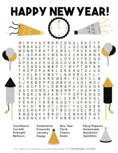 New Year Word Search Worksheets