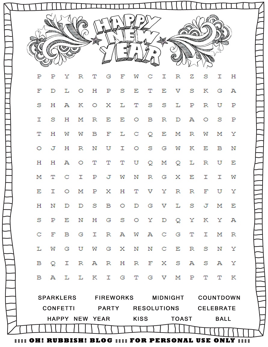 New Years Themed Word Search