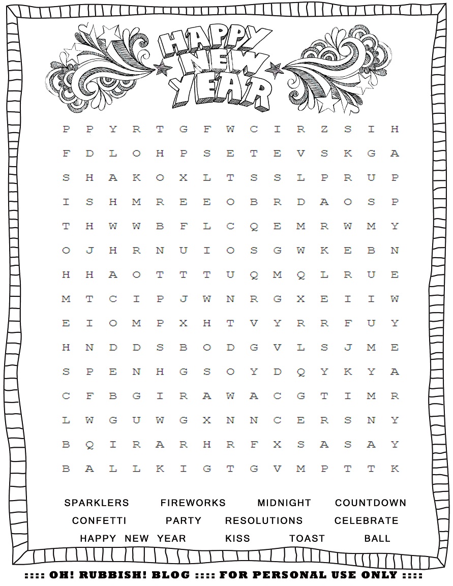 Free Printable New Years Word Search Puzzle