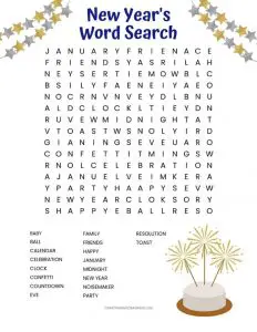New Years Word Search Puzzles Printable