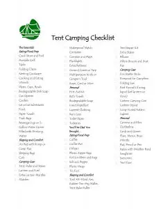 Overnight Tent Camping Checklist