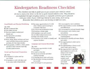Preparing Your Child for Kindergarten Checklist