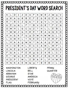 Presidents Day Word Search 2nd Grade