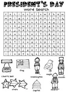Presidents Day Word Search First Grade