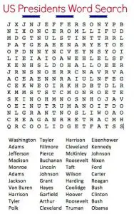 Presidents Day Word Search Middle School