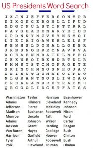 Presidents Day Word Search Middle School