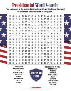 Presidents Day Word Search Puzzle