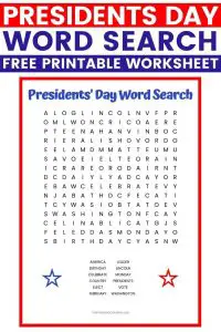 Presidents Day Word Search for Kindergarten