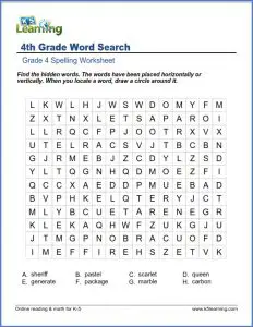 Printable 4th Grade Word Search