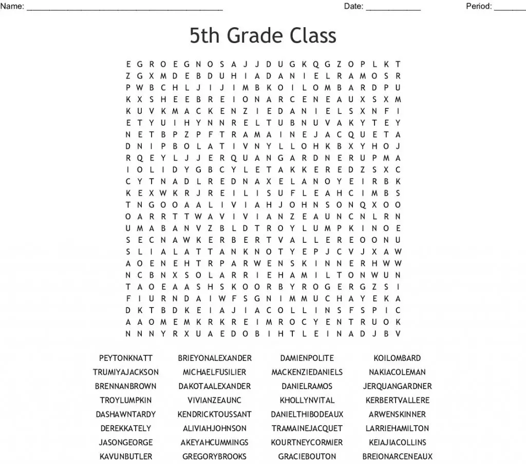 5th Grade Word Search Free Printable