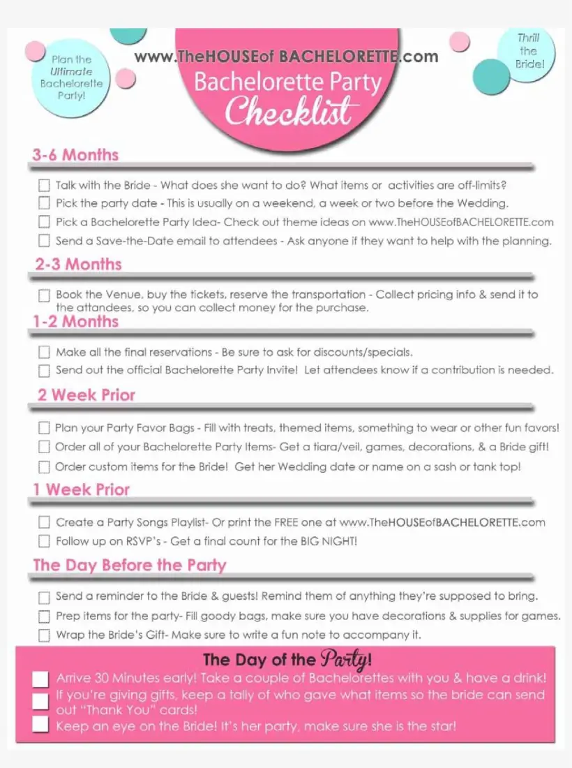 12 Ceremonial Bachelorette Party Checklists - Kitty Baby Love
