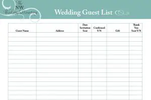Printable Guest List for Wedding