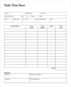 Printable Time Sheets Daily