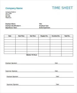 Printable Time Sheets Forms