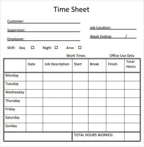 Printable Time Sheets Templates